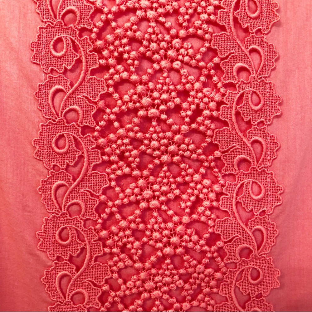 J. Crew coral pink cotton shift dress with embroidered eyelet stripe size medium - Picture 4 of 7